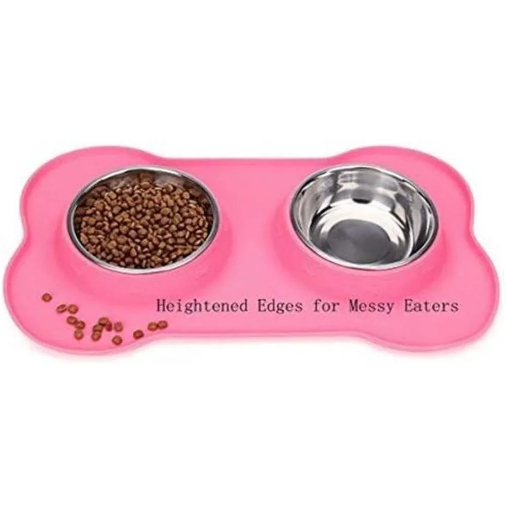 Pet Dog Bowls 2 Stainless Steel Dog Bowl Water and Food Feeder PINK